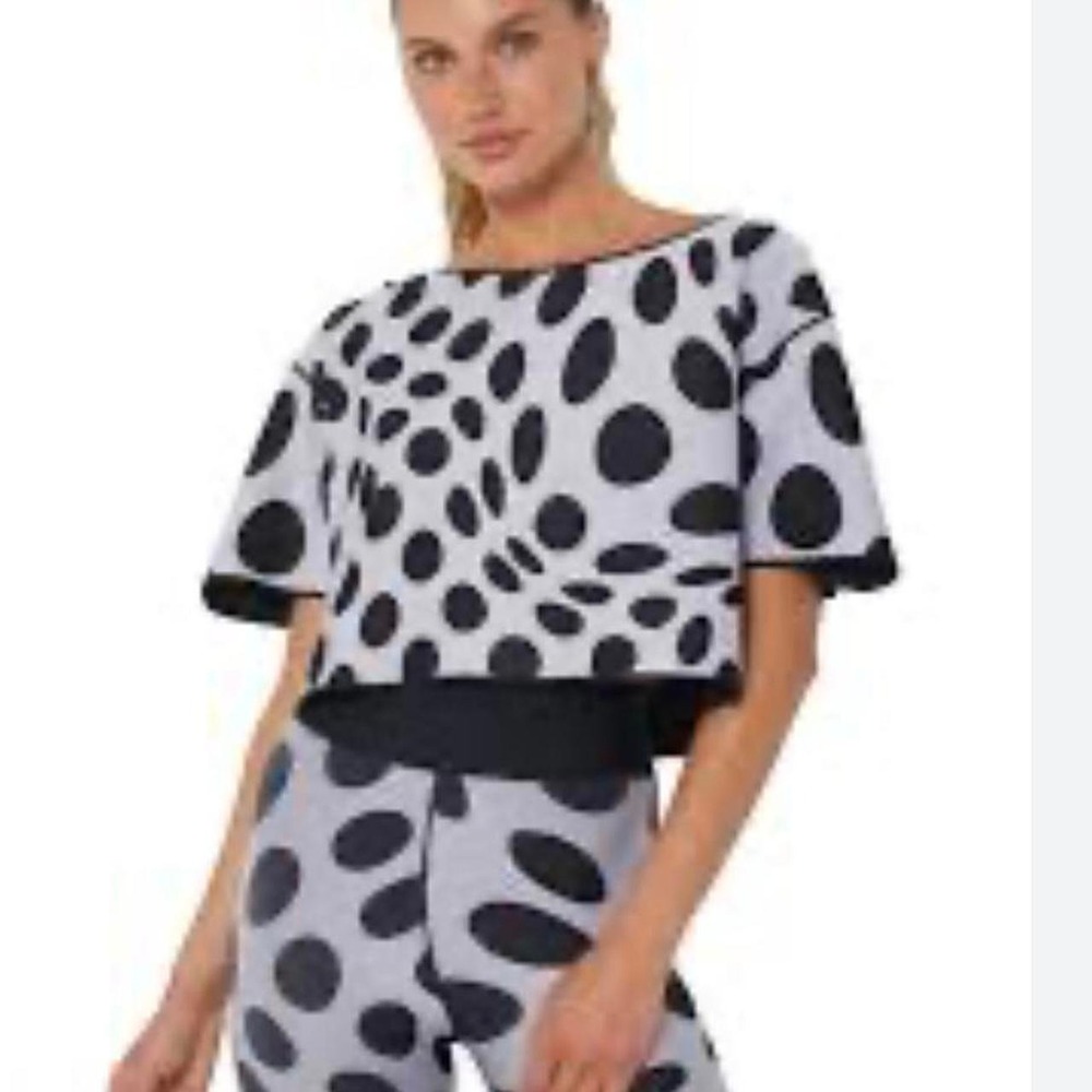 Ultracor Newsprint Sails Top Polka Dot Cropped Black White Women's Size M NWT